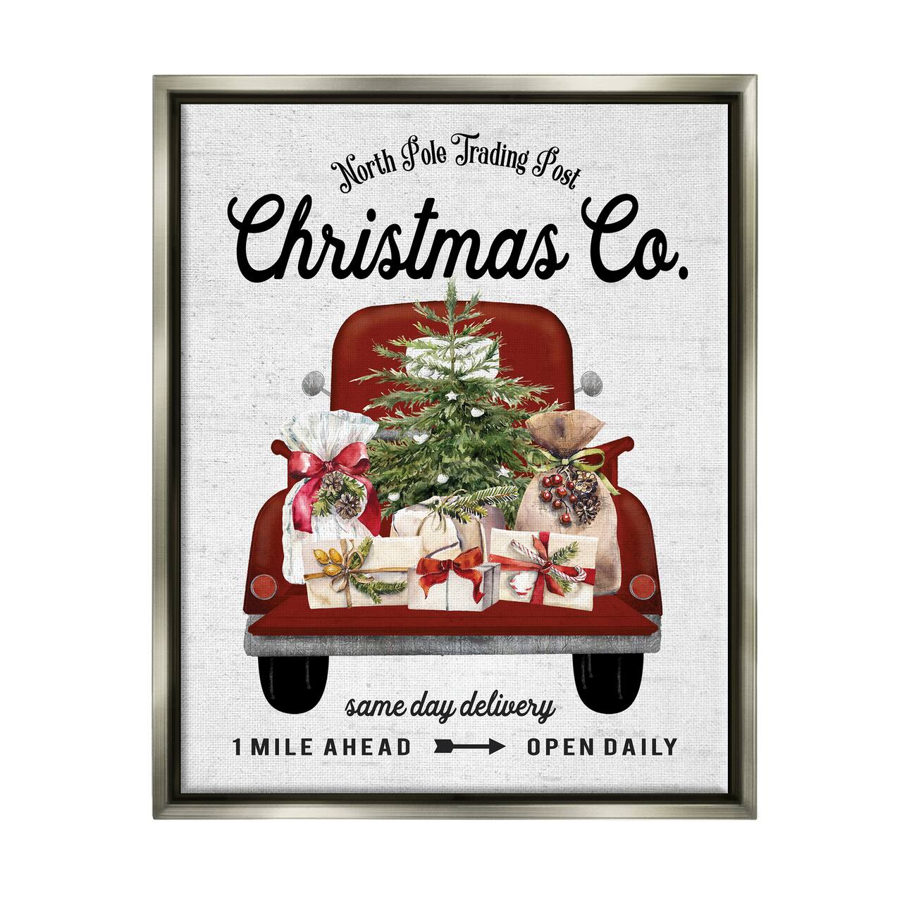 Stupell Industries North Pole Christmas Co. Sign Framed Floater Canvas Wall Art